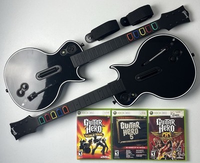 Xbox 360 Guitar Hero World Tour Dual Guitar Bundle w/ 3 Games GH5 Aerosmith Lot