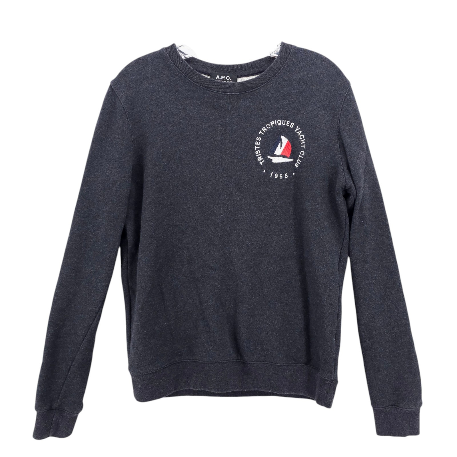 A.P.C. Rue Madame Charcoal Gray Sweatshirt Cotton Terry Yacht Club Logo Men's XS