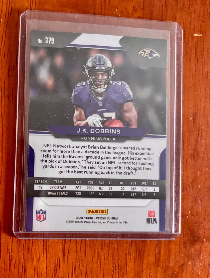 2020 Panini Prizm Football JK J.K. Dobbins Silver Holo Prizm Rookie Card #379 - Image 3 of 3