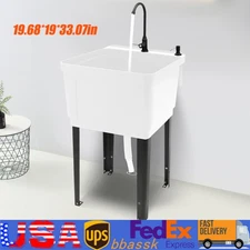 Commercial Utility Sink Laundry Tub Freestanding w/ Drain and Faucet for Garage