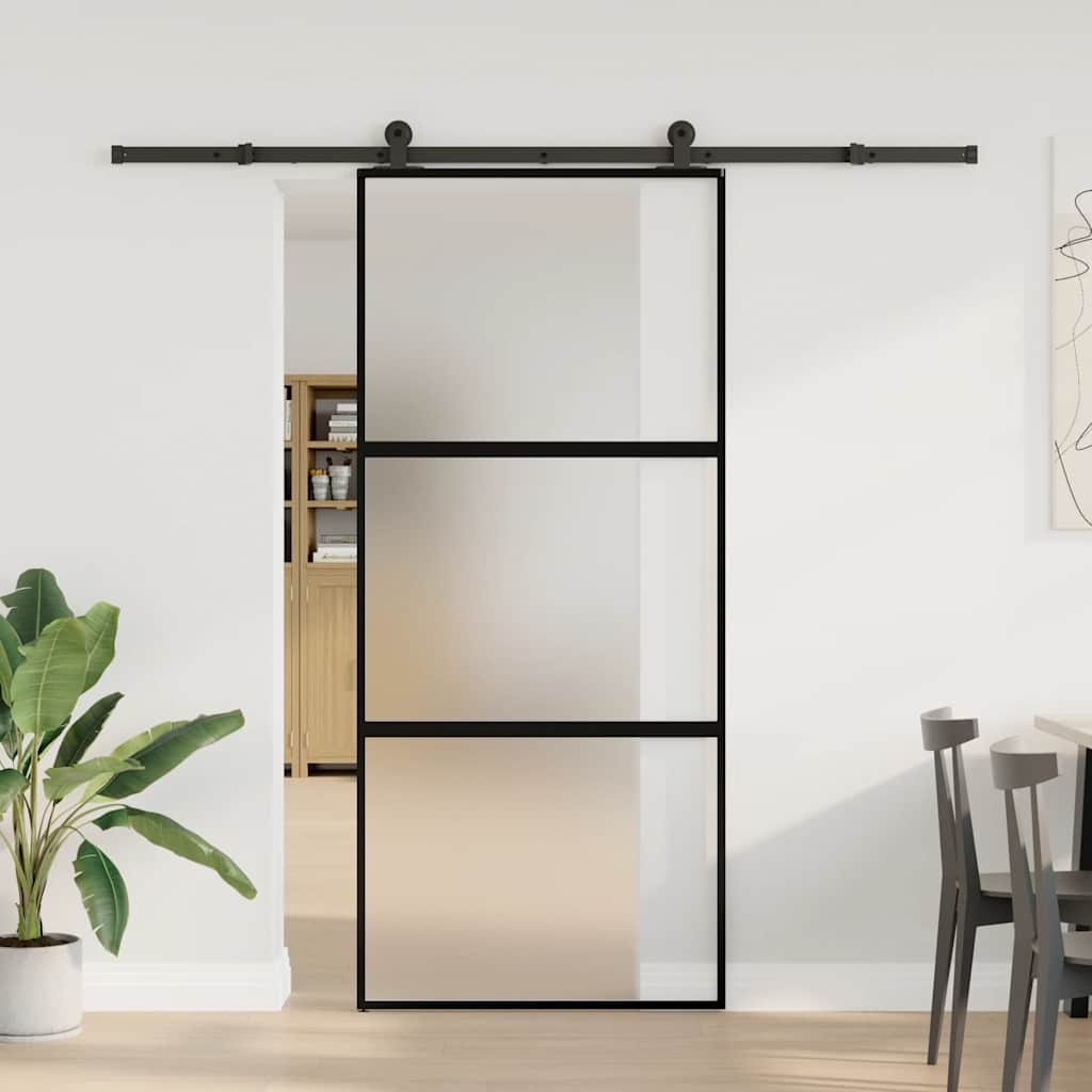 Porta Scorrevole Ferramenta 90x205 cm Vetro Temperato Alluminio 2405432