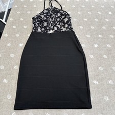 Lipsy Ariana Little Black Dress Lace Bodycon Wiggle Size 6 Alterneck Stretchy