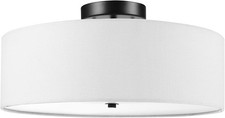 60315 2-Light Flush Mount Ceiling Light, Dark Bronze Finish, White Linen Shad...