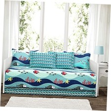 Cover 6 Piece Set 39" W x 75" L Blue - Bedding Set Twin Quilt Daybed Sealife