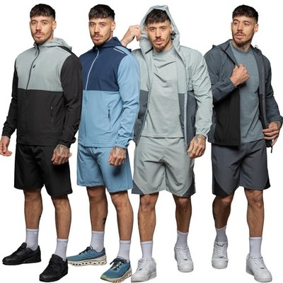Kruze Herren Woven Trainingsanzug Set Active Stretch Jacke & Shorts 2-teilig