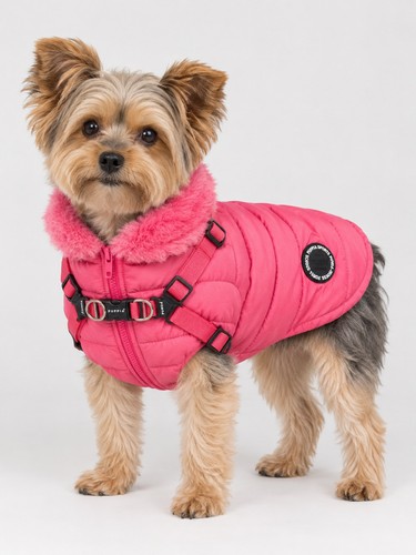 Puppia Mountaneer Padded Pink Dog Coat/ with Built-in Harness Zip XXL Pink