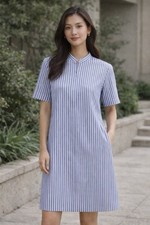 Everlane Striped Shirt Dress Blue Size 10 Nautical Coastal Poplin w/pockets