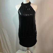 Black Sequin Halter Top Dress MAX&Co Size 12 Sleeveless Party Club