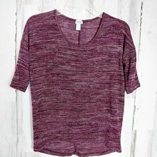 Charming Charlie Women's Small Knit Top Purple with Gold Sparkle Short Sleeves