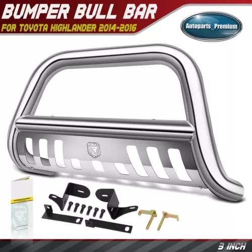3" S/S Bull Bar Bumper Grille Guard with Skid Plate for Toyota Highlander 14-16
