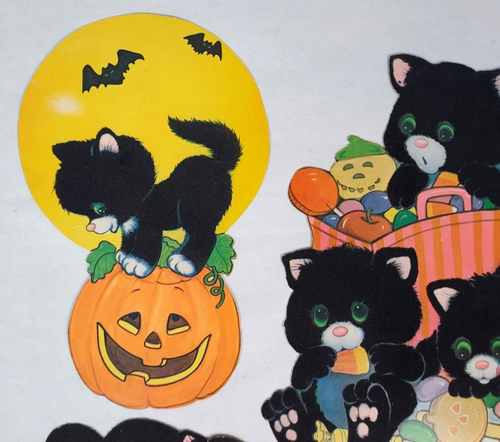 Vintage Halloween Stanzteile - SAMT BEFLOCKTE SCHWARZE KATZEN - Jack-o-Lanterns JOL - 1980er - Bild 2 von 11