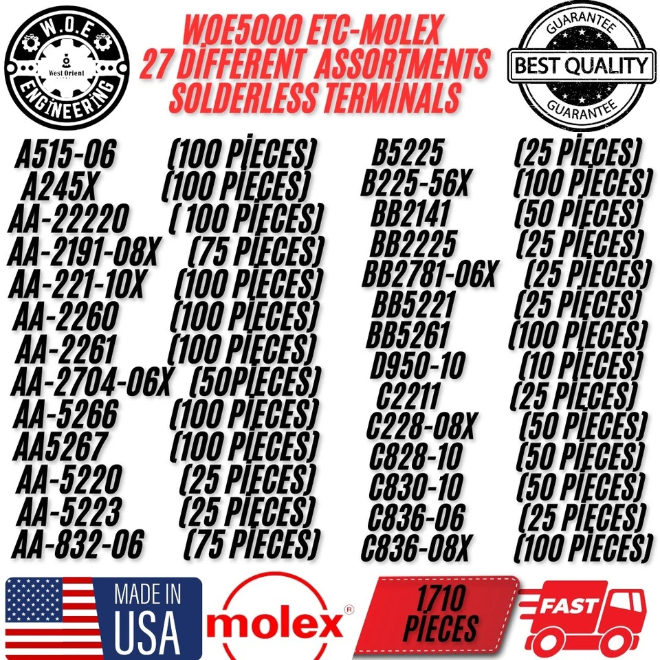 1710Pcs MOLEX ETC Assortment Set Solderless Crimp Wire Connectors Terminals Kit - Image 2 of 2