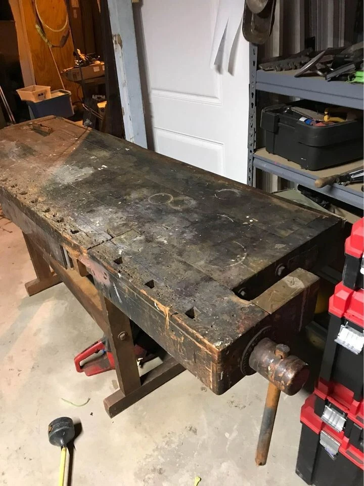 Antique C. Christiansen Company Cabinet Maker Carpenter Woodworking Work Bench