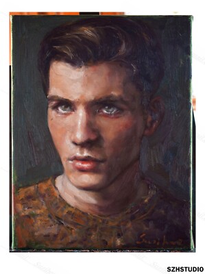 Original Oil Painting Young Man Portrait