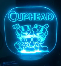 Custom Engraved Acrylic Cuphead LED Sign with light up base