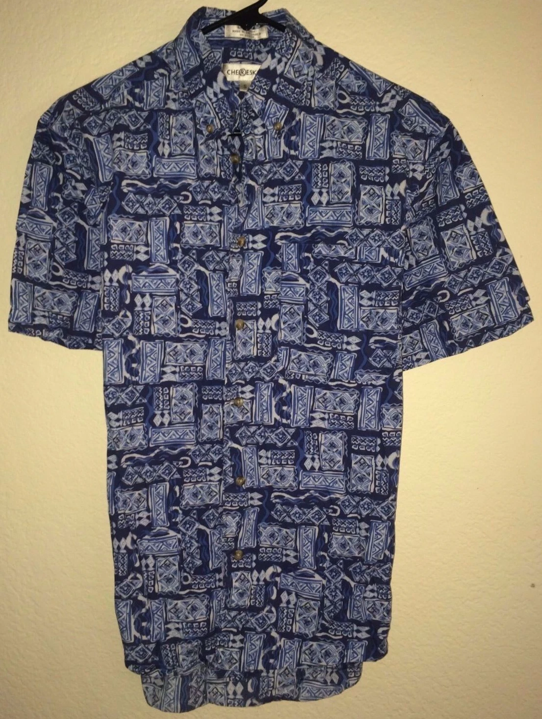 Chereskin Blue Geometric Tribal Hawaiian Beach Summer Shirt Size Men's Small