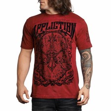 Affliction Men Live Fast Shirt Fleur Short Sleeve Crew Neck in Dirty Red Wash