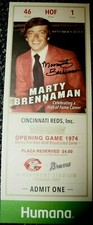 MARTY BRENNAMAN AUTOGRAPHED 13X5 REPLICA TICKET STUB FIRST GAME CINCINNATI REDS