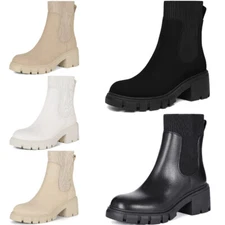 Women's Chelsea Boots Slip on Platform Ankle Boots Lug Sole Chunky Booties