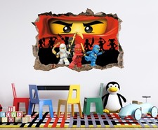 Ninja Wall Decal - Ninja 3D Smashed Wall Sticker for Kids Room Nursery Decor