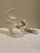 Vintage Enesco Teddy Beddy Bear Moon Nightlight Lamp Porcelain 1982 8.5 in EUC