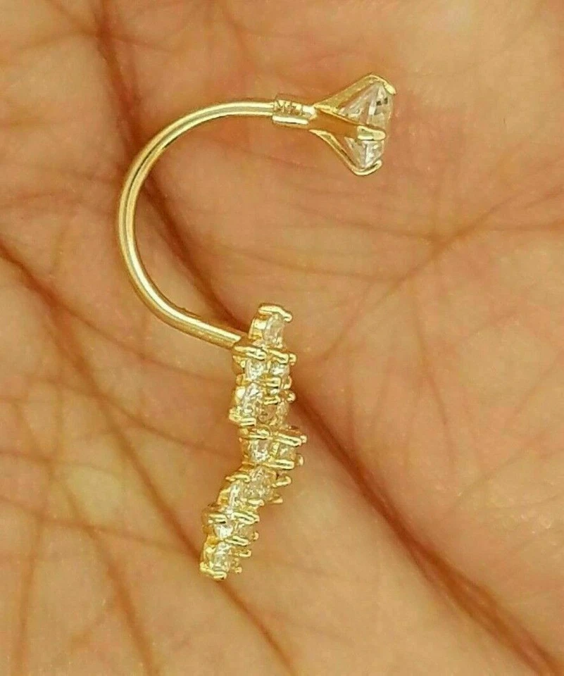 1Ct Lab Created Diamond Flower Belly Navel Body Piercing Ring 14K Yellow Gold Fn - Image 2 of 4