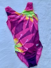 GK Elite Gymnastic Leotard BRIGHT BLOOMS Purple Pink Neon FLOWER Tank SIZE: AS