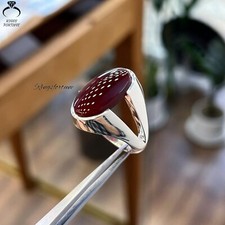 Red Blood Yemeni Aqeeq Ring Natural Agate Men’s Unique Design Handmade