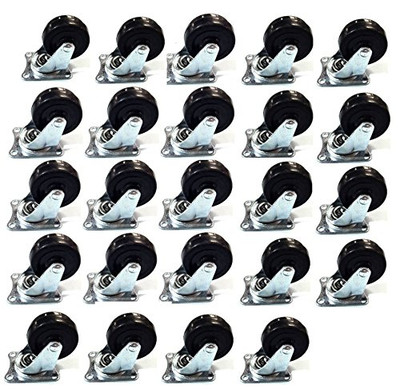 24 Pack 2'' Swivel Caster Wheels Rubber Base with Top Plate & Bearing Heavy Duty