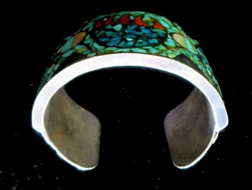 STERLINGSILBER MULTI STEIN INLAY BÄR KRALLE ARMREIF MANSCHETTENARMBAND SIGNIERT CHG - Bild 5 von 6