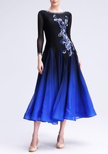 Ballroom Dance Practice Dress Women Performance Waltz Standard Black to Blue