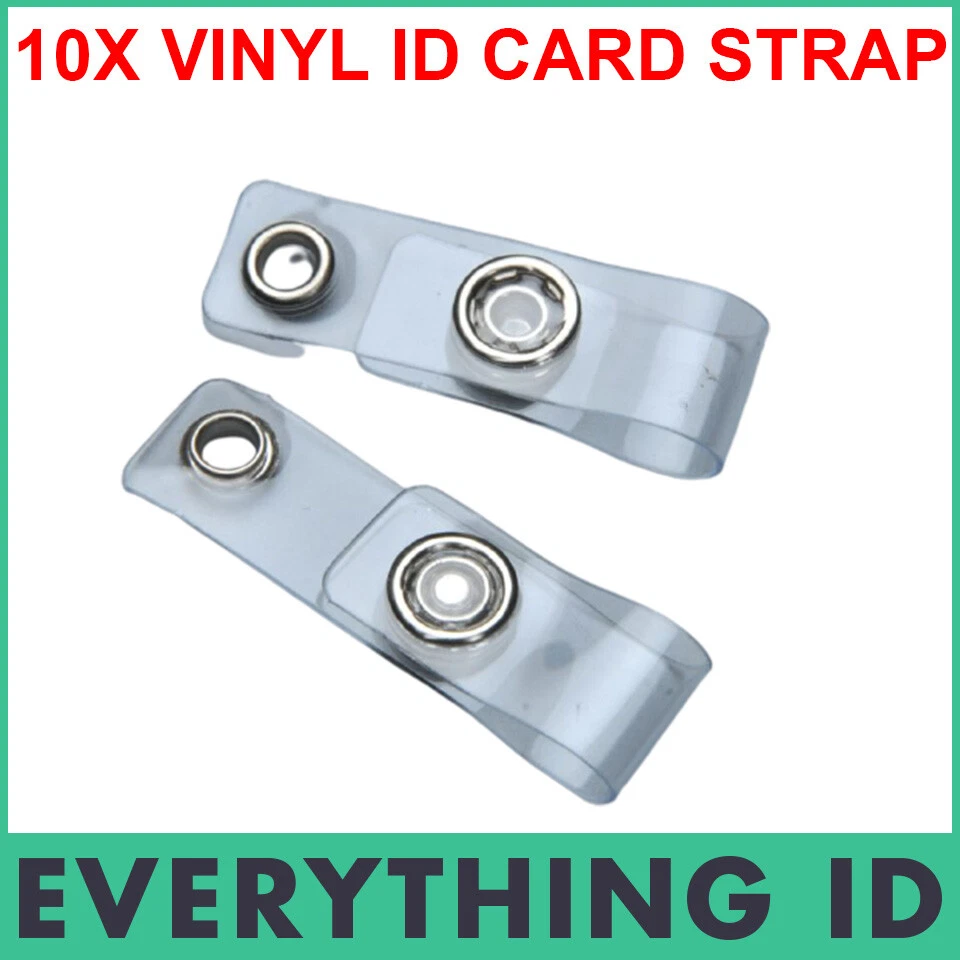 10x CLEAR VINYL SWIPE CARD STRAP BUTTON CLIP METAL EYELET FOR ID