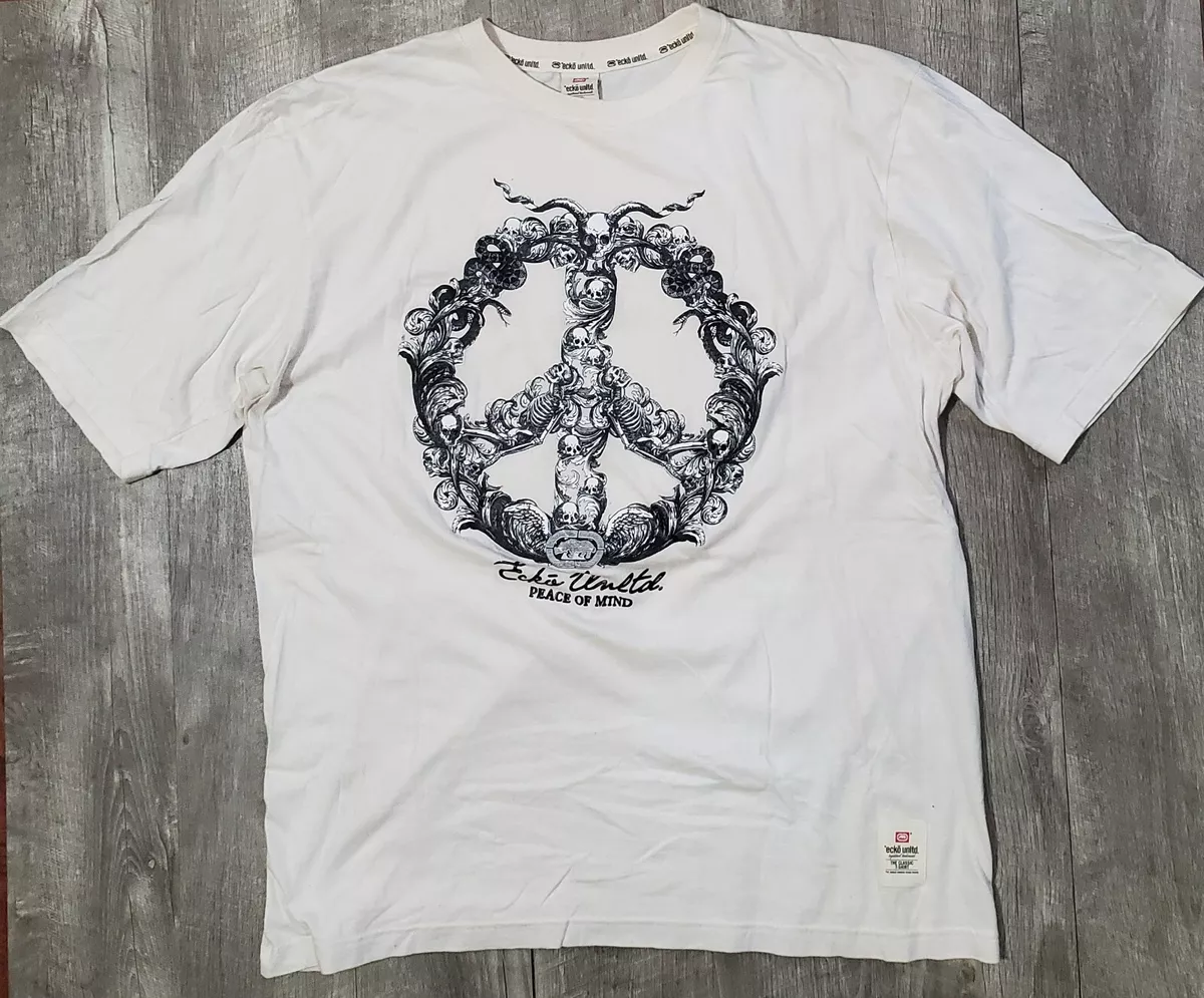 VINTAGE Ecko Unlimited Peace of Mind Graphic T-shirt Mens 2XL Off White