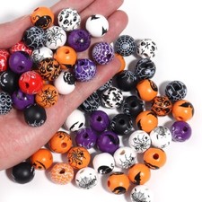 50x Handmade Wood Halloween Theme Skull Ghost Pumpkin DIY Jewelry Beads