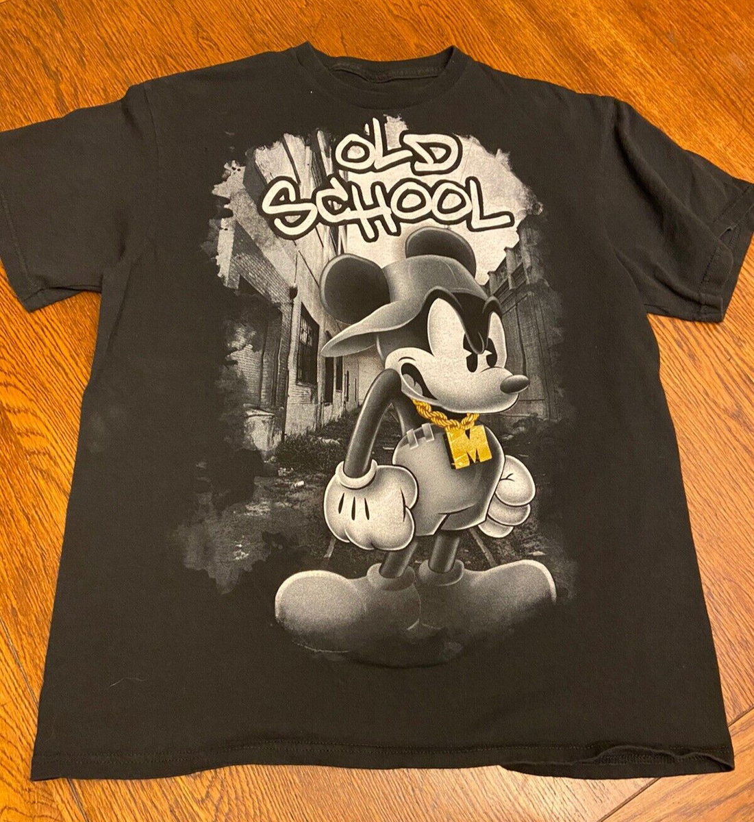 Disney Old School Mickey Mouse Rap Hip Hop Tribute Black Graphic T