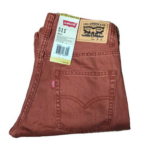 Levis Jeans Kids 16 Regular 28X28 Burnt Henna Red Denim 511 Slim Fit NWT