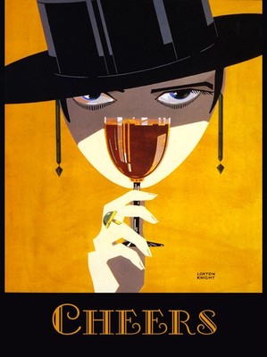 Wine Cheers Lady Hat Vintage Poster Repro Many Sizes FREE SHIP in USA CheersGold