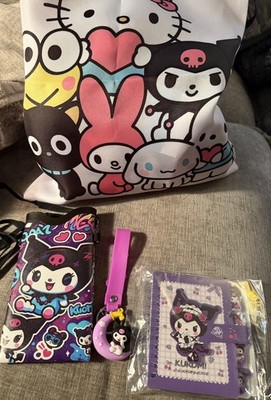 Kuromi Kawaii Bundle Phone Crossbody Tote Bag Notebook Sanrio Gift Set charm 