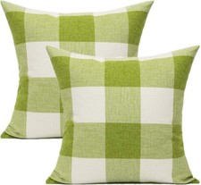 Outdoor Green Throw Pillow Covers 18X18 Set of 2 Buffalo Plaids Check Spring Fro