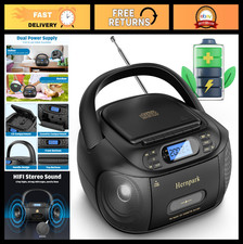 Rechargeable CD Cassette Player Boombox, Bluetooth 5.1, FM Radio, Super Bass, Au
