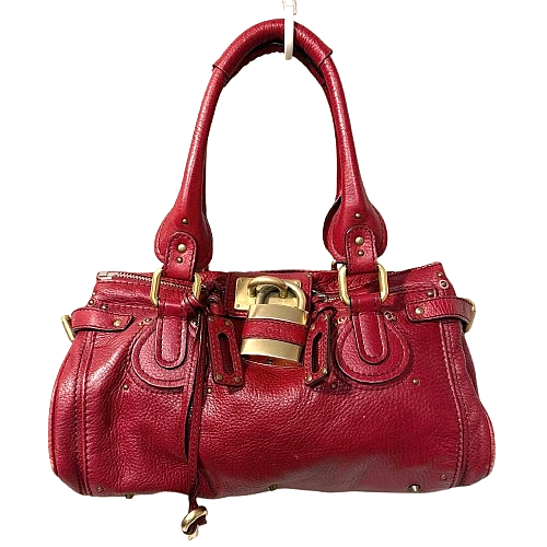 CHLOE Paddington Cadena Padlock Key Boston Bag Hand Bag Red