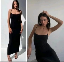 Skims Fits Everybody Long Slip Dress in Onyx, Size XL