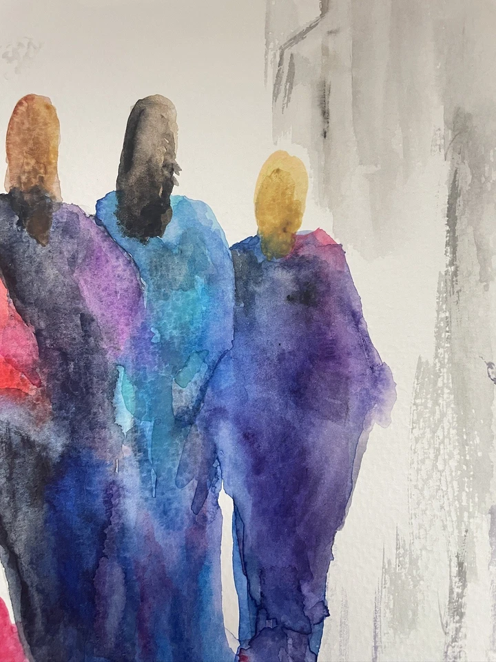 Original Watercolor Abstract, Women-  9x12, Red, Purple, Blue  - Image 2 of 4