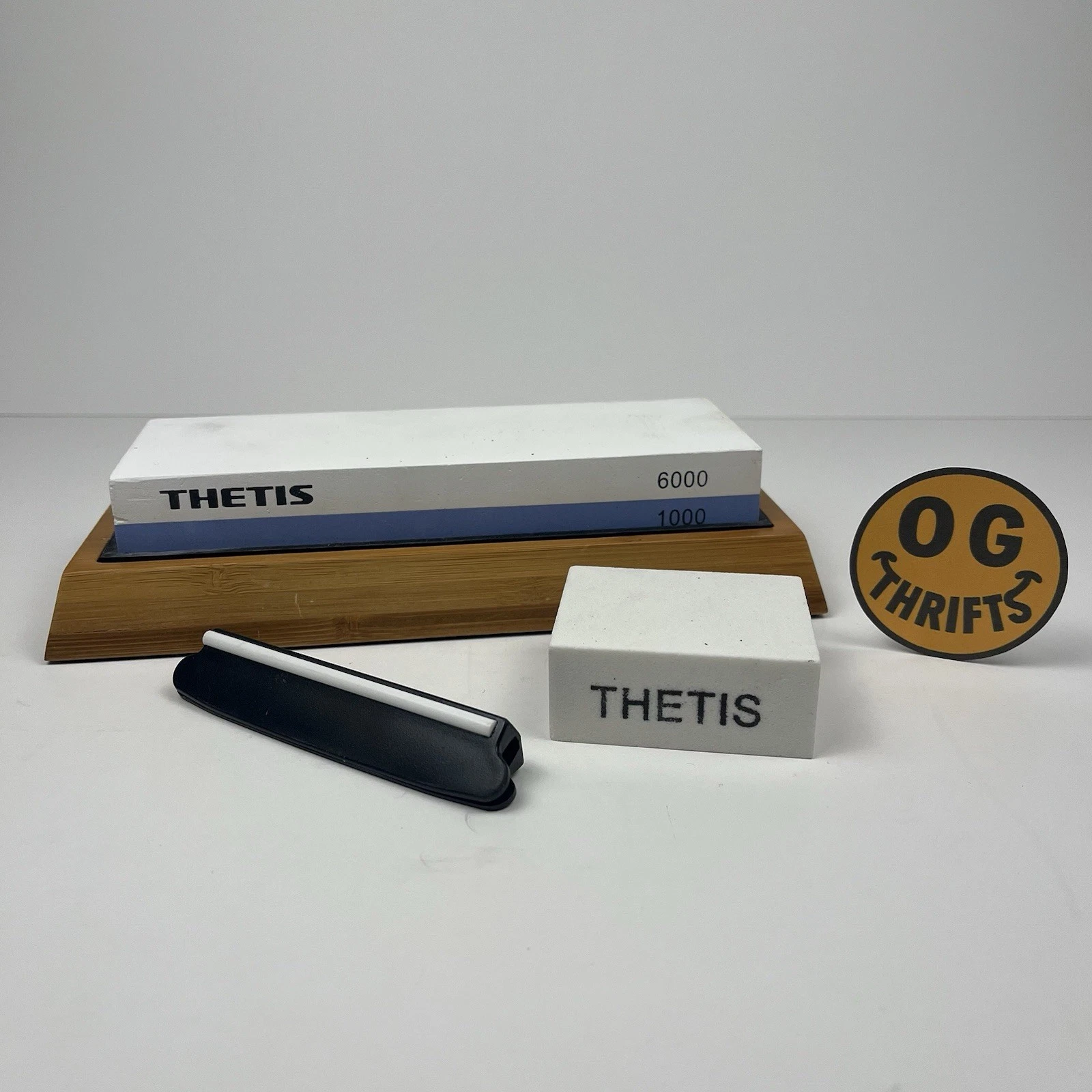 Thetis Knife Sharpening Stone Set 1000/6000 Grit Whetstone w Base & Guide