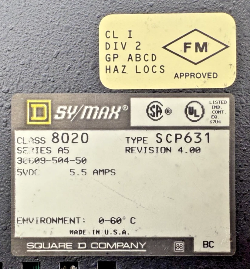 Square D 30609-504-50 SY/MAX 600 Processor Class 8020 SCP631 /A5 5VDC 5.5AMPS - Image 2 of 4
