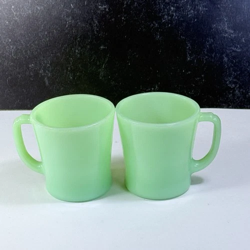 2 Anchor Hocking Fire-King Jadeite D Handle Mugs