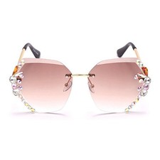 Square Crystal Sunglasses Women Shades Rimless Rhinestone Sun Glasses Female ...