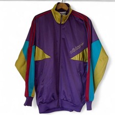 90s Vintage Adidas Track Jacket Rare Purple Gold Teal Multi Color Large Zip Up
