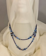 Blue Glass Bead Hand-crafted Long-strand Necklace