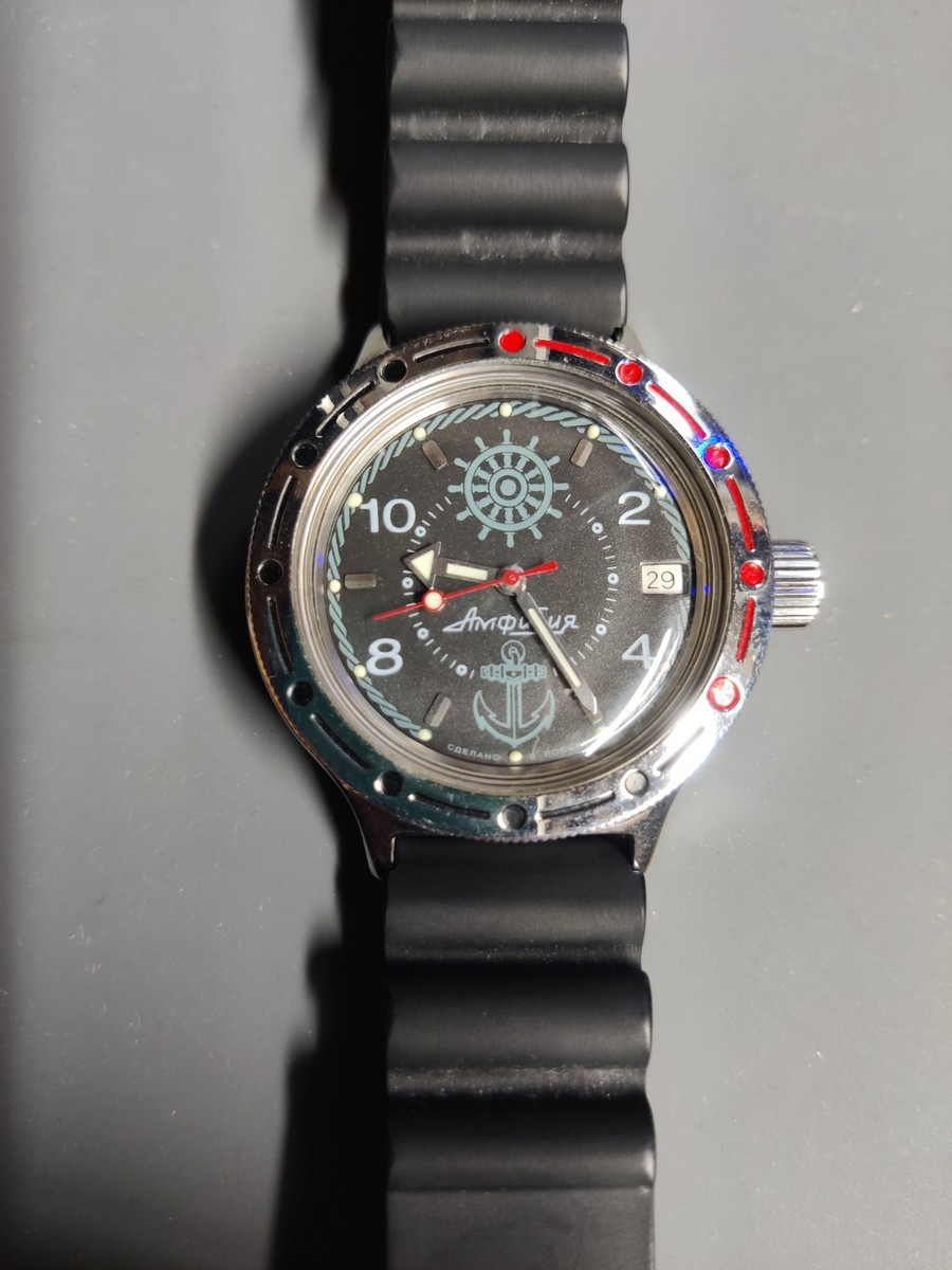 Vostok Amphibia Automatic Mens Watch Cal 2416B Steve Zissou Rubber Pls Read  Desc